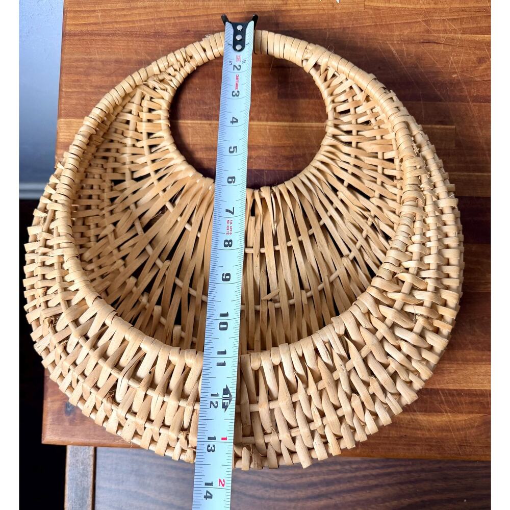 1970s Woven Wicker Wall Basket: Round Boho Farmhouse Decor (13-14" Tall) - Picture 9 of 10